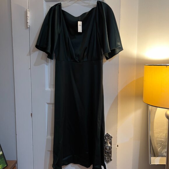 NWT Dark Green Flutter-Sleeve Knee-Length Dress Banana Republic Factory - Picture 2 of 4